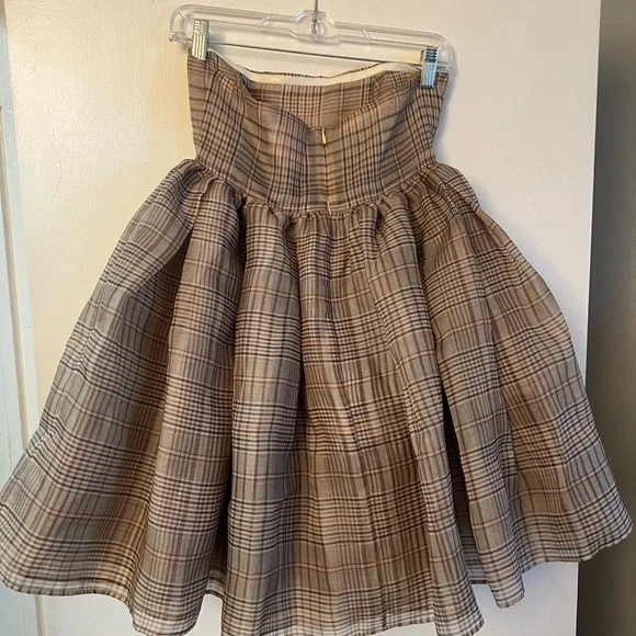Selkie Plaid Mini Dress in Brown and Cream - Picture 2 of 3